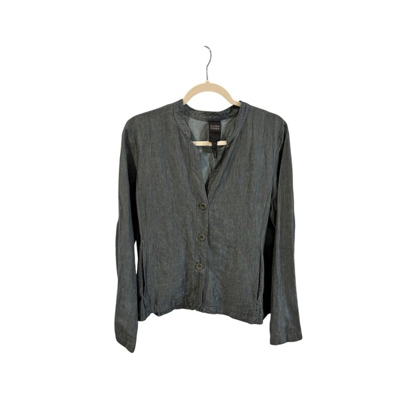 Eileen Fisher Jackets & Blazers - Eileen Fisher Button Front Shirt Womens Medium Grey Blue  Linen Blend